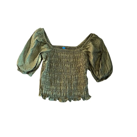 Old Navy Women's Dark Green Puff Sleeve Top - Picture 2 of 7